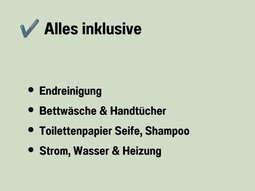 Infotafel „Alles inklusive“ mit den im Ferienhaus enthaltenen Leistungen