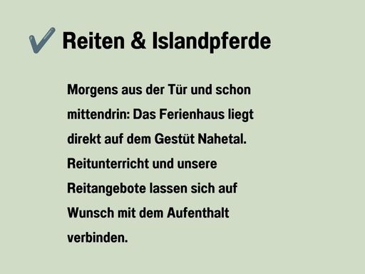 Infotafel „Reiten & Islandpferde“ zum Ferienhaus am Gestüt Nahetal